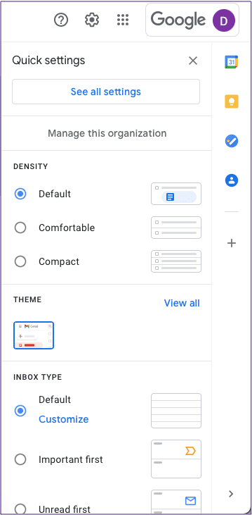 Вкладка настроек Gmail