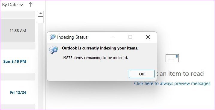 Outlook индексирует