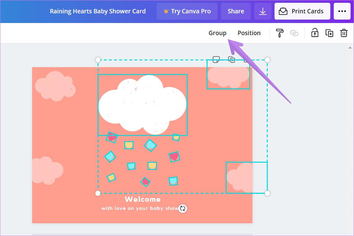 Как сгруппировать элементы в canva 3