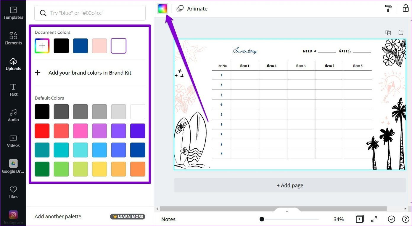 Изменение фона таблиц в Canva
