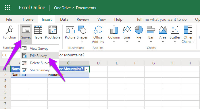 Как создавать бесплатные опросы в Microsoft Excel Online 8