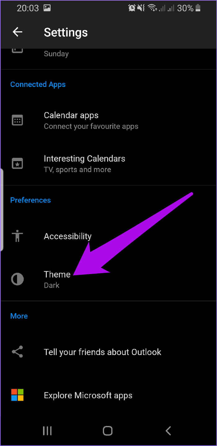 Отключить тему Outlook для темных приложений