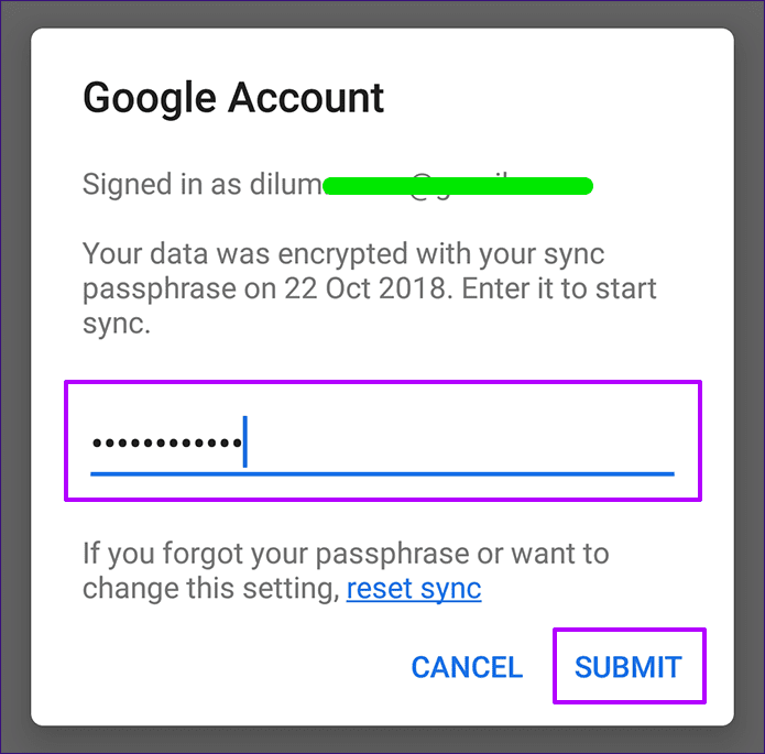 Chrome Используйте кодовую фразу синхронизации 8