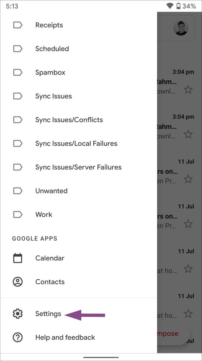 Зайдите в настройки приложения gmail