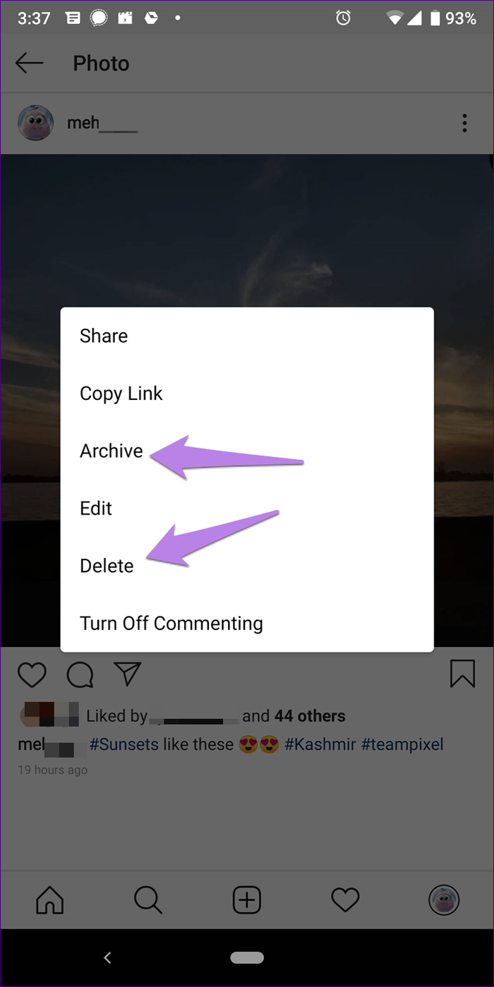 Удаление из Instagram против архива 3