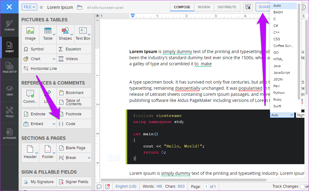 Zoho Docs Writer против Google Docs 17