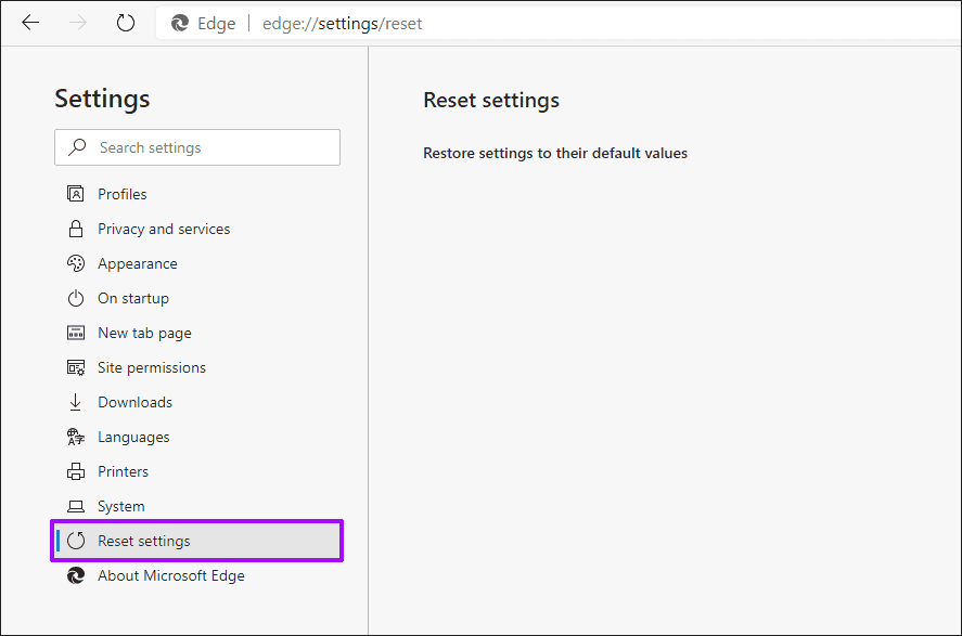 Сбросить Microsoft Edge Chromium 2