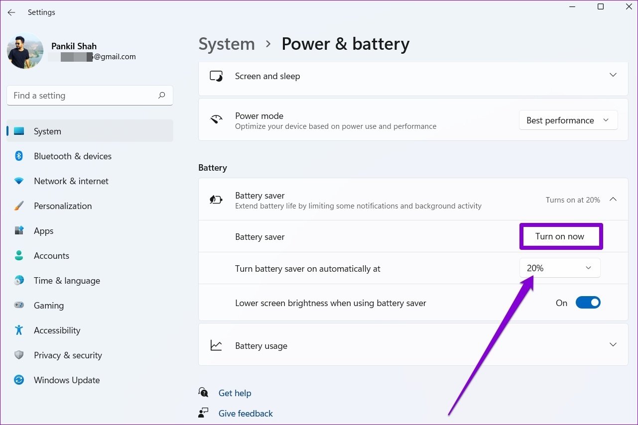 Экономия заряда батареи в Windows 11