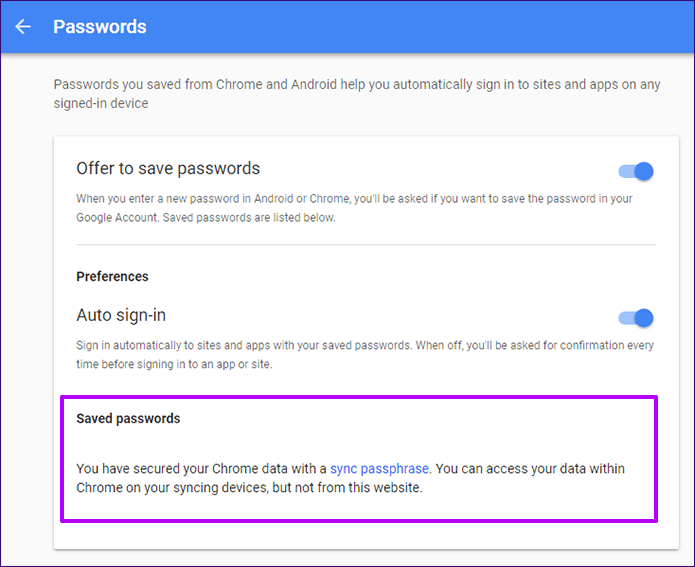 Chrome Используйте кодовую фразу синхронизации 16