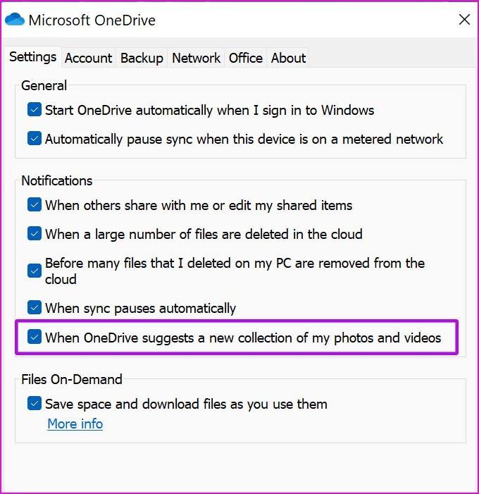 Отключить память onedrive