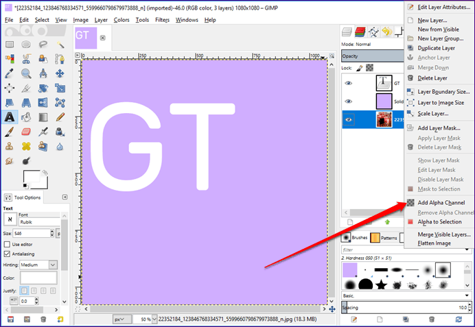 Видеть сквозь текст Gimp 7