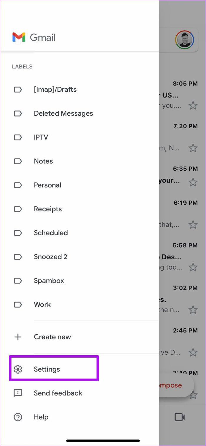 Выберите настройки Gmail