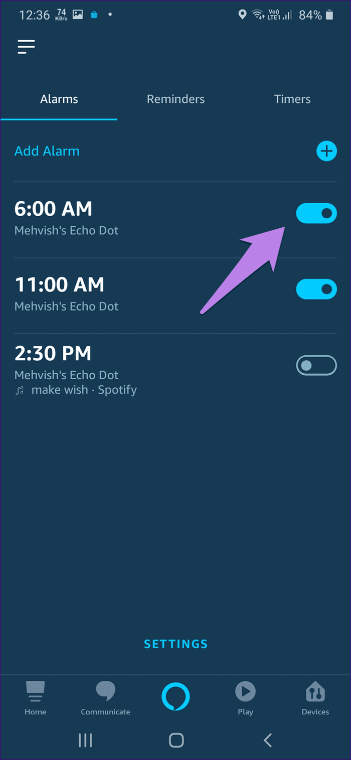 Тревоги Alexa на эхогиде 6