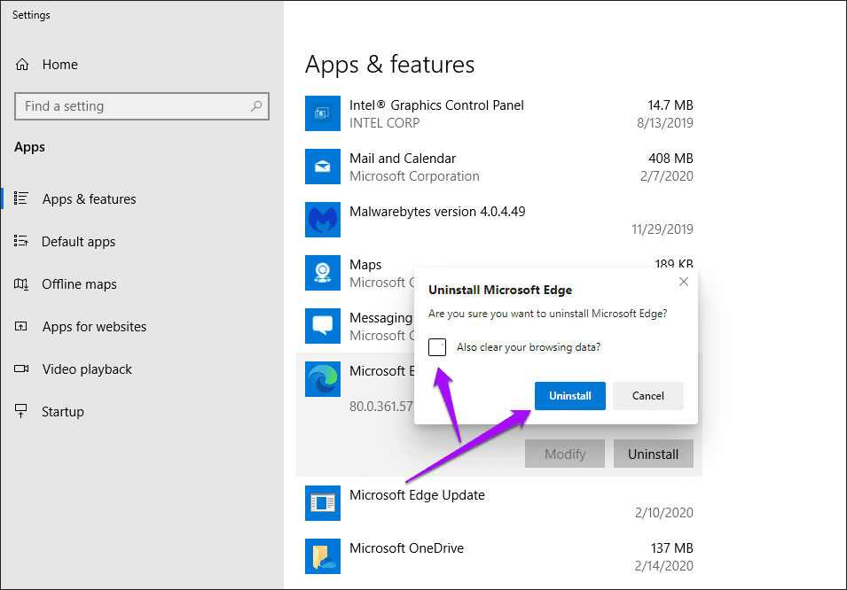 Удалите Microsoft Edge Chromium 17