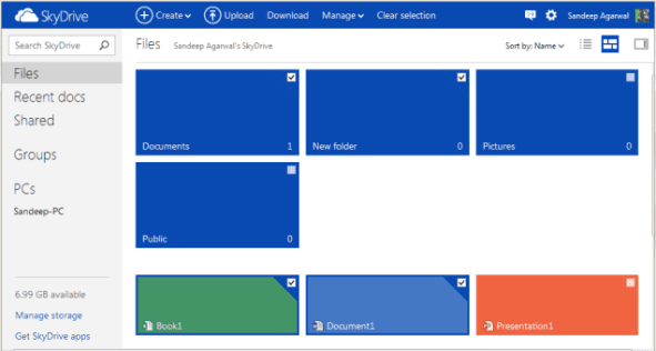 Интерфейс Skydrive