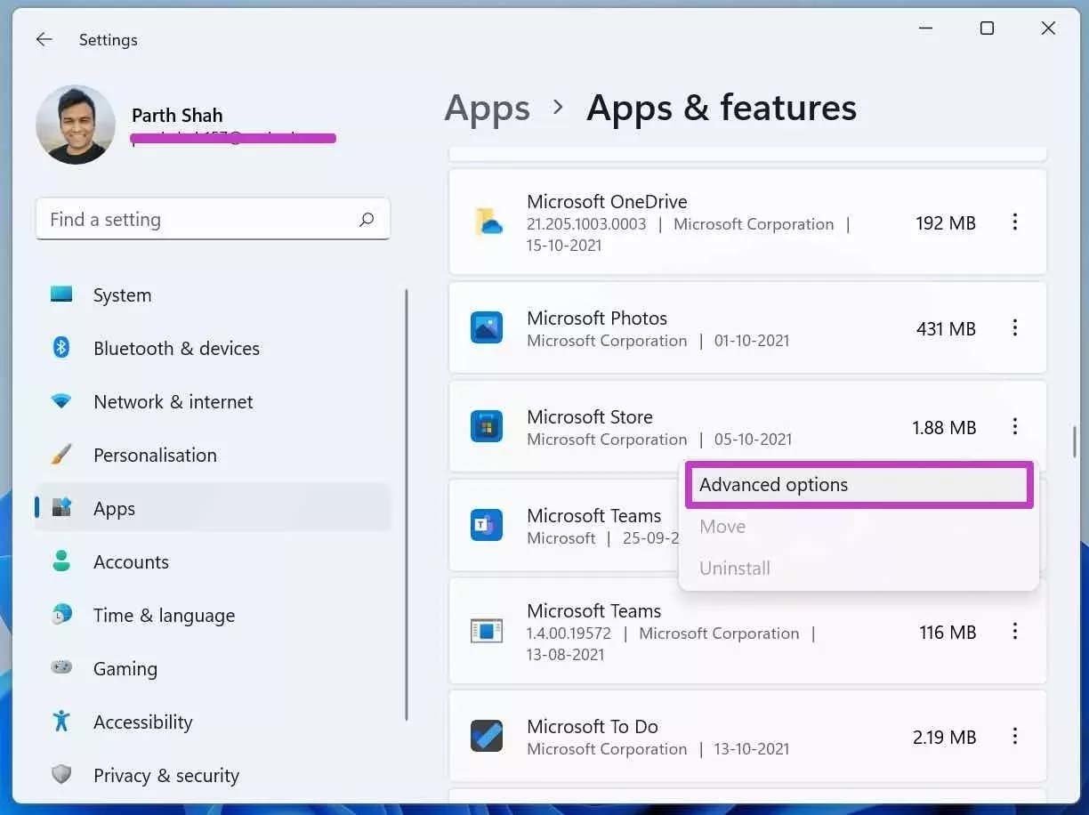 Расширенные параметры магазина Microsoft