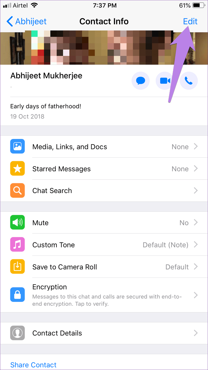 Удалить контакт WhatsApp 1