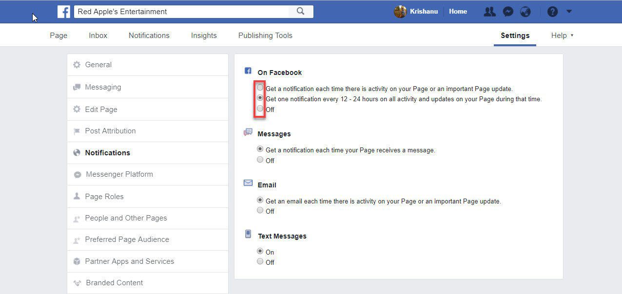 Уведомления на странице Facebook 3