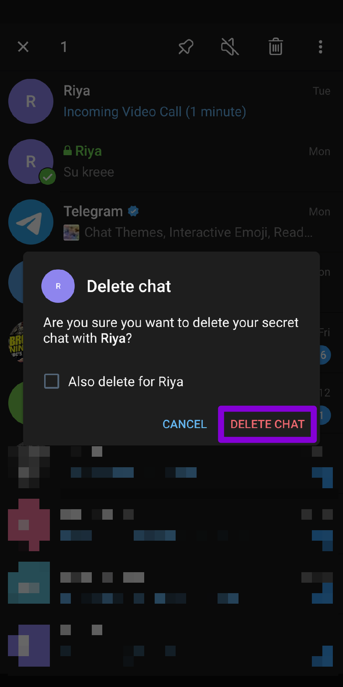 Подтвердить удаление секретного чата в Telegram