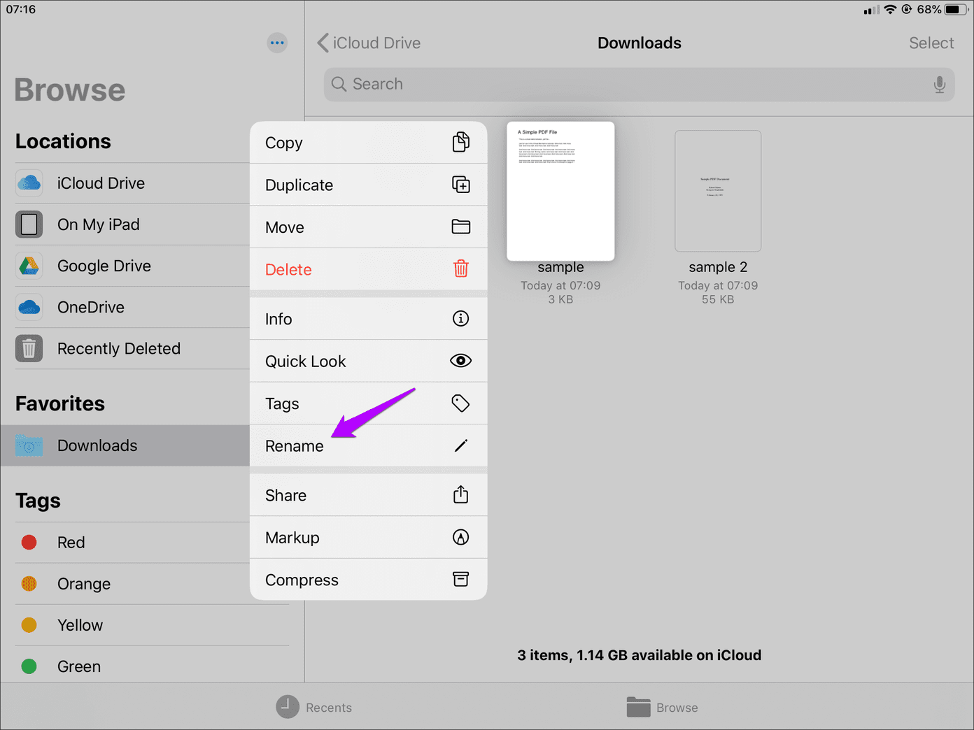 Переименовать папки с файлами iCloud Drive 3