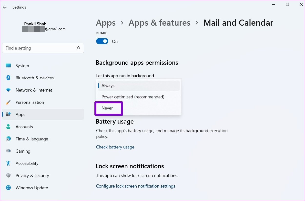 Отключить запуск приложения в фоновом режиме в Windows 11