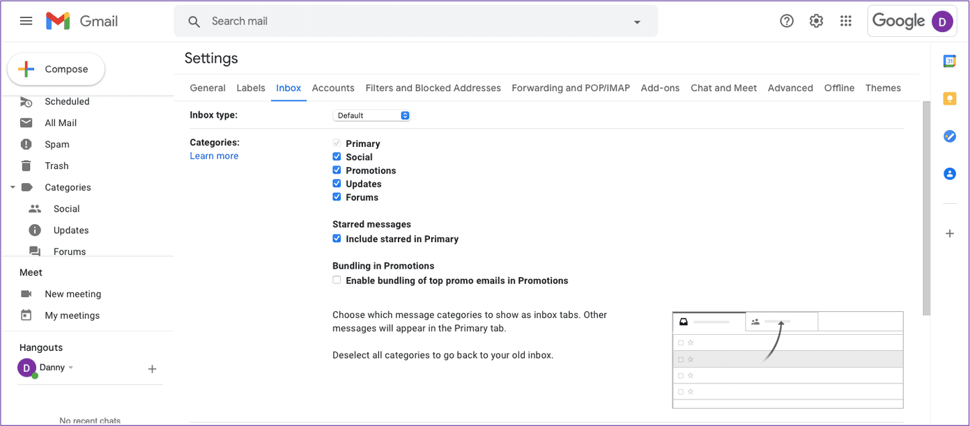 Категории Gmail