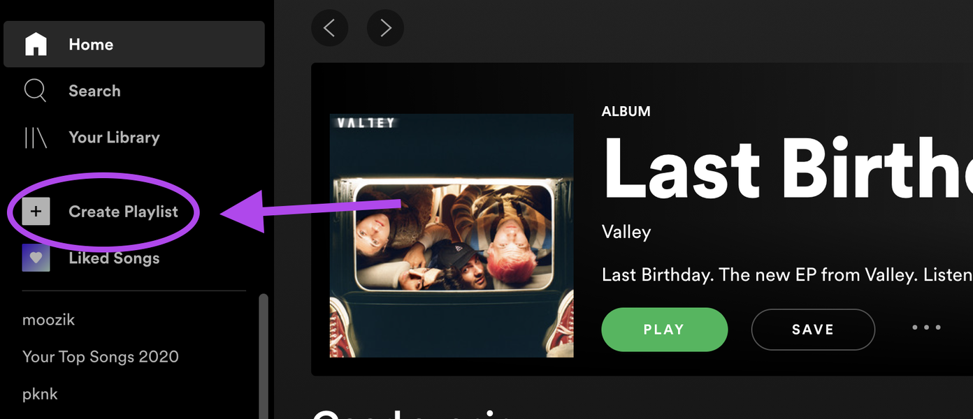Spotify Создать плейлист Рабочий стол