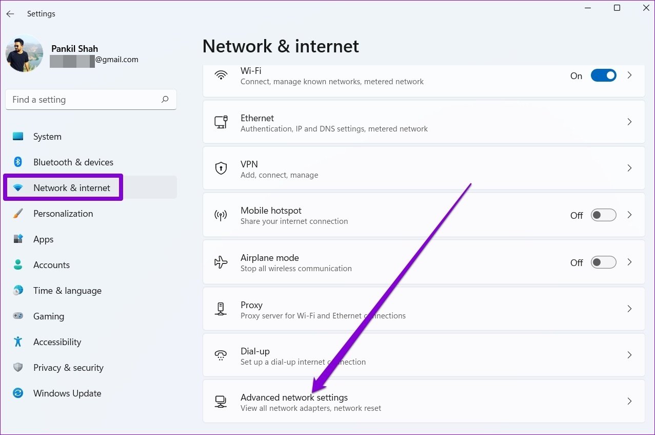 Откройте дополнительные настройки сети