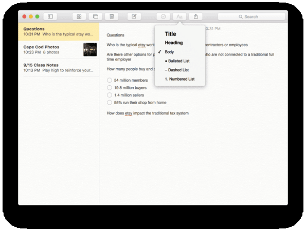 Apple Notes Эль-Капитан