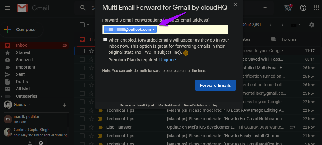 Переслать несколько писем в Gmail 11