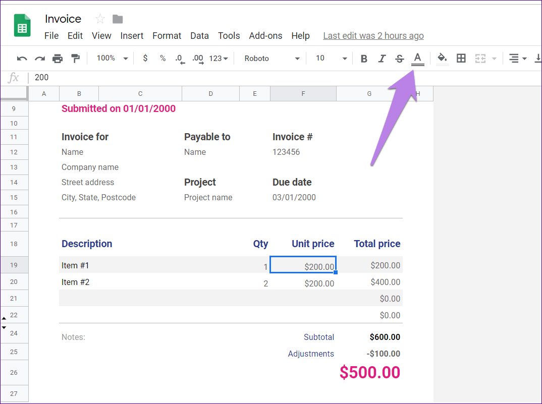 Бесплатный шаблон счета-фактуры Google Sheets 11