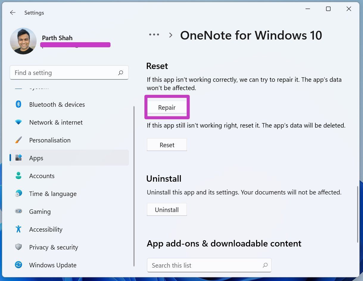 Восстановить OneNote