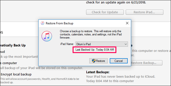 I Tunes Изменить местоположение резервной копии 12