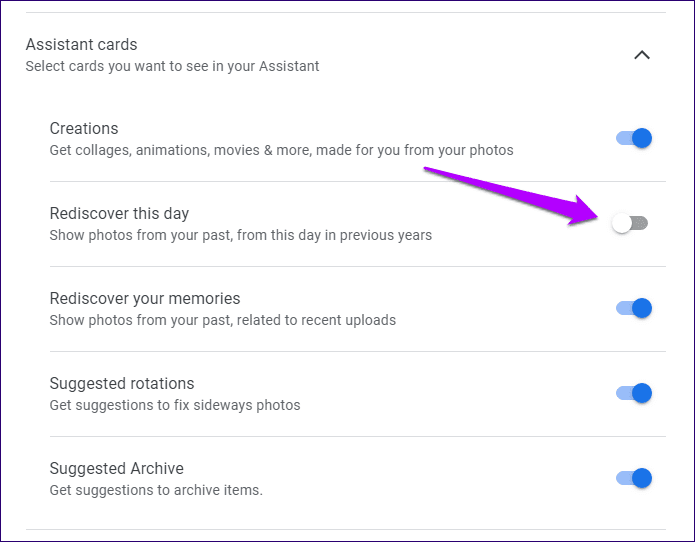 Google Фото Отключить Открыть заново Карточки этого дня 6