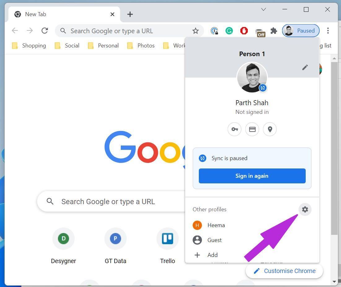 Настройки профиля Chrome