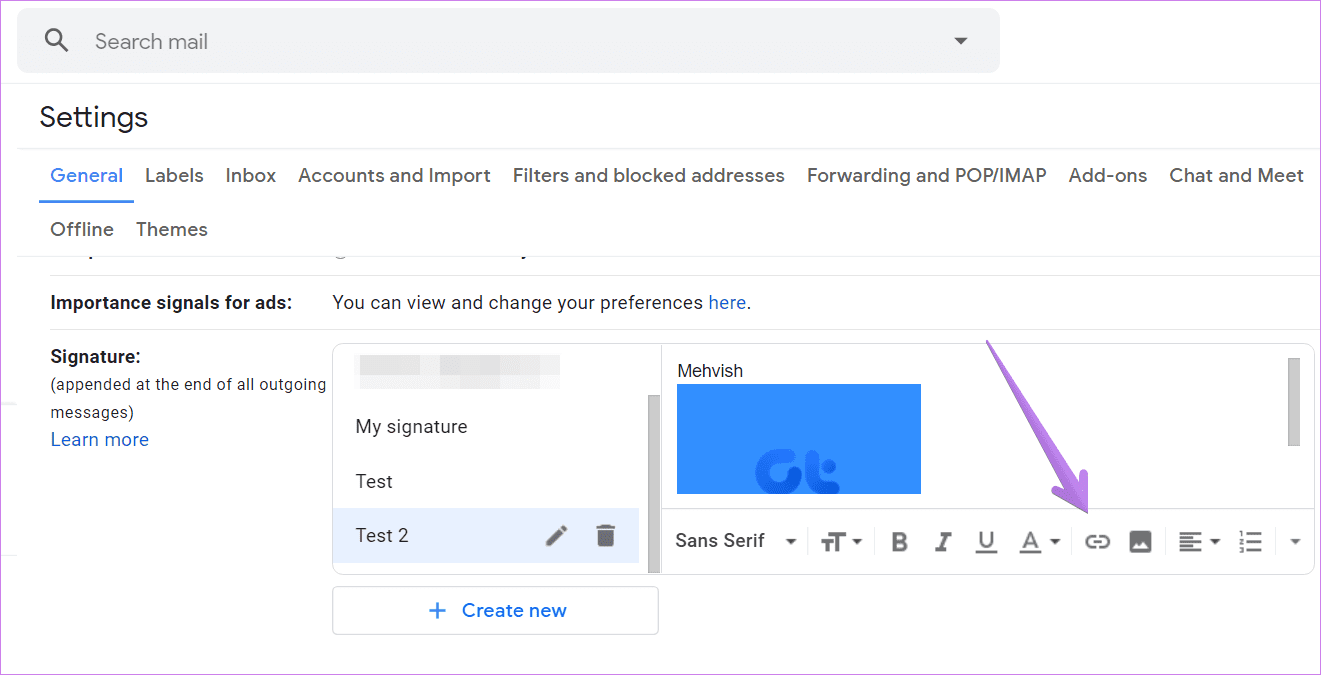 Добавить ссылку на изображение в подпись gmail 9