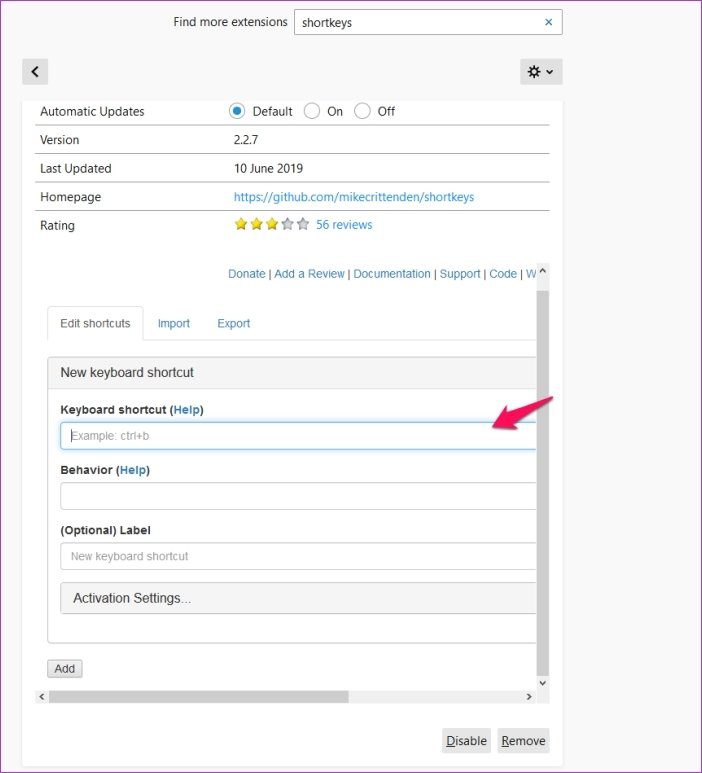 Настройка сочетаний клавиш Firefox 9