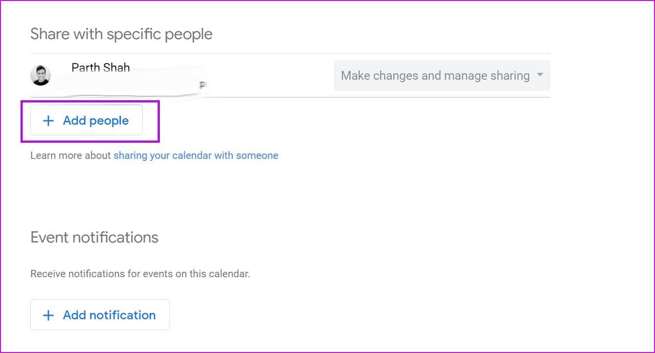 Добавить людей в календарь Google