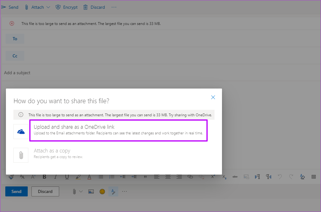 Как отправлять большие файлы через Outlook 365 6