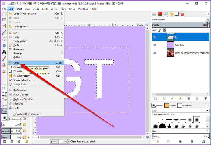 Видеть сквозь текст Gimp 11