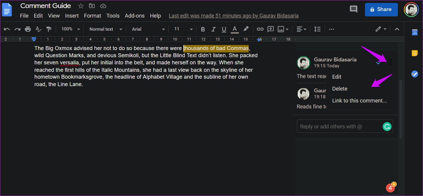 Руководство по добавлению и управлению комментариями в Google Docs 5