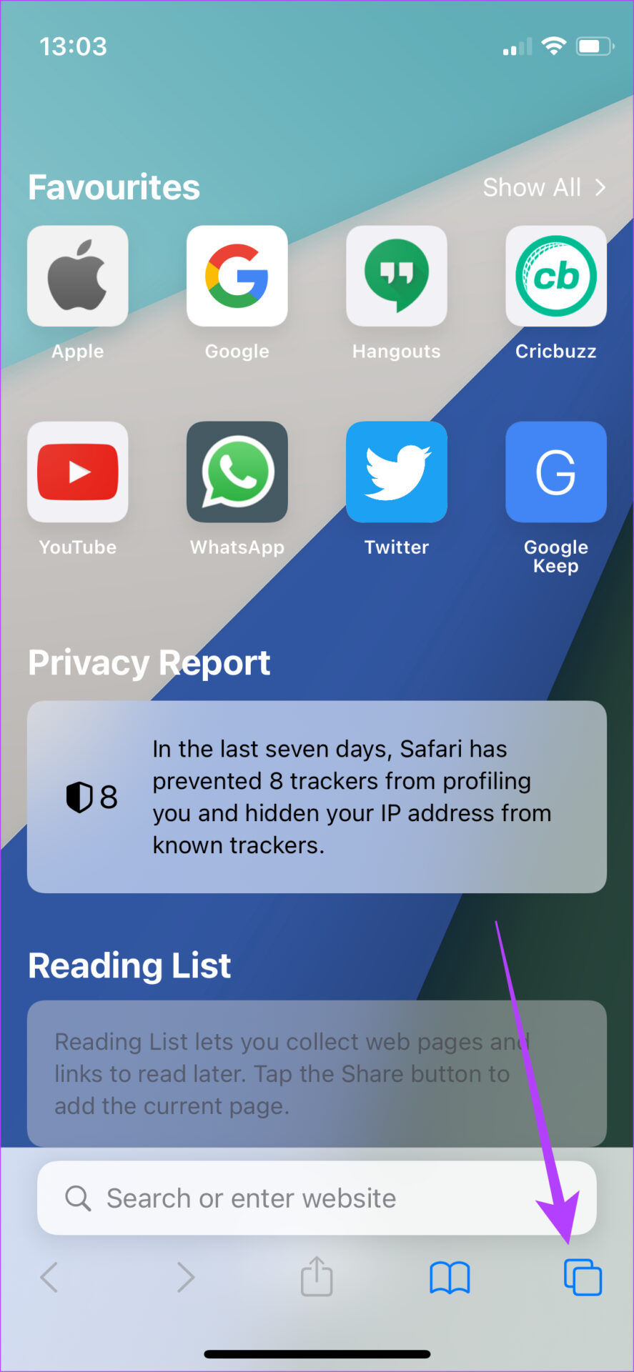 Кнопка вкладок в Safari