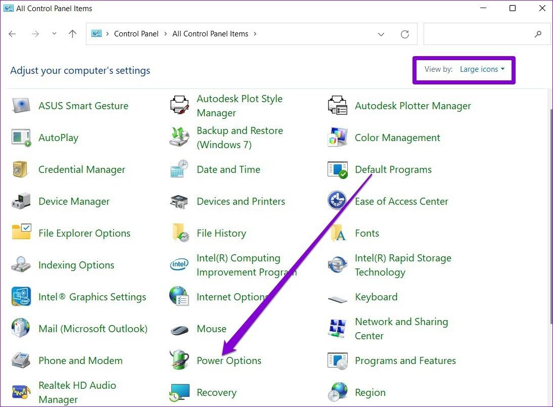 Откройте параметры питания в Windows