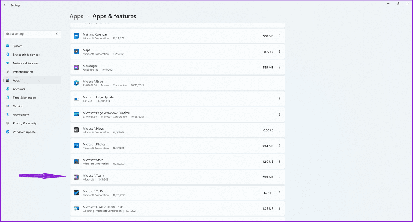 Найдите Microsoft Teams в списке приложений