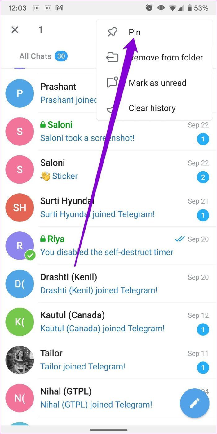 Закрепить беседу в Telegram