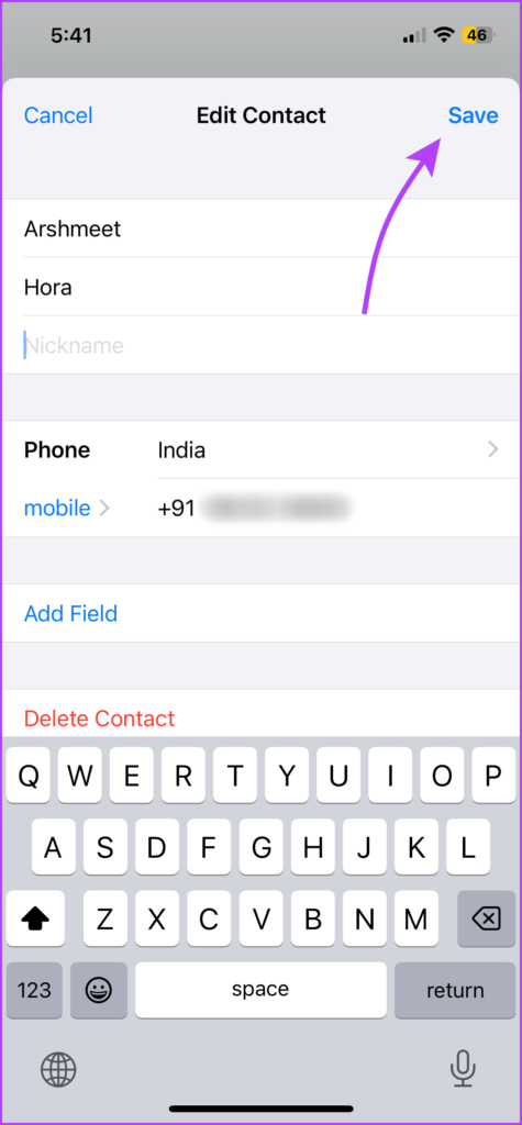 Сохраните контактные данные WhatsApp