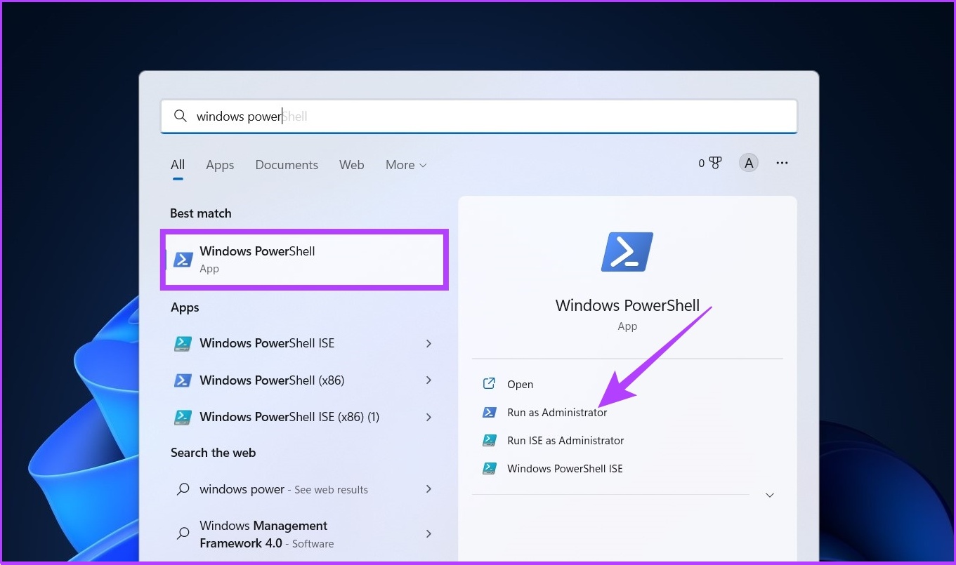 : Откройте поиск Windows, введите PowerShell и нажмите «Запуск от имени администратора».