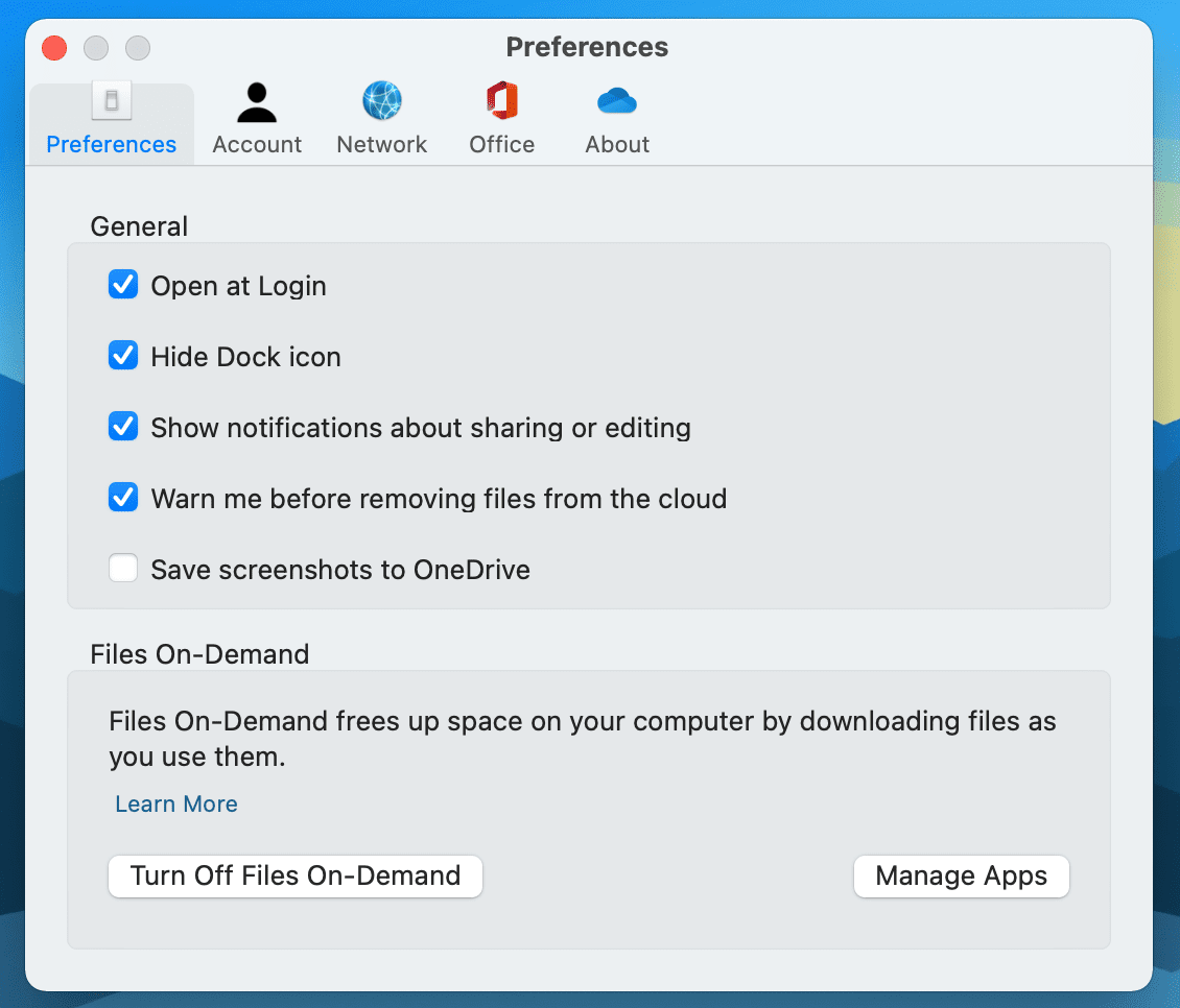 OneDrive открывается при входе в систему