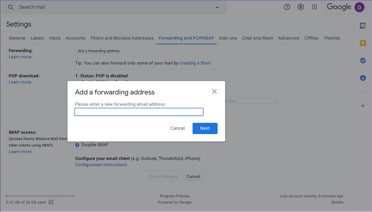 Gmail добавить адрес для переадресации