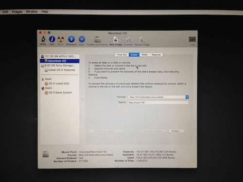 Удаление Yosemite Disk Utility